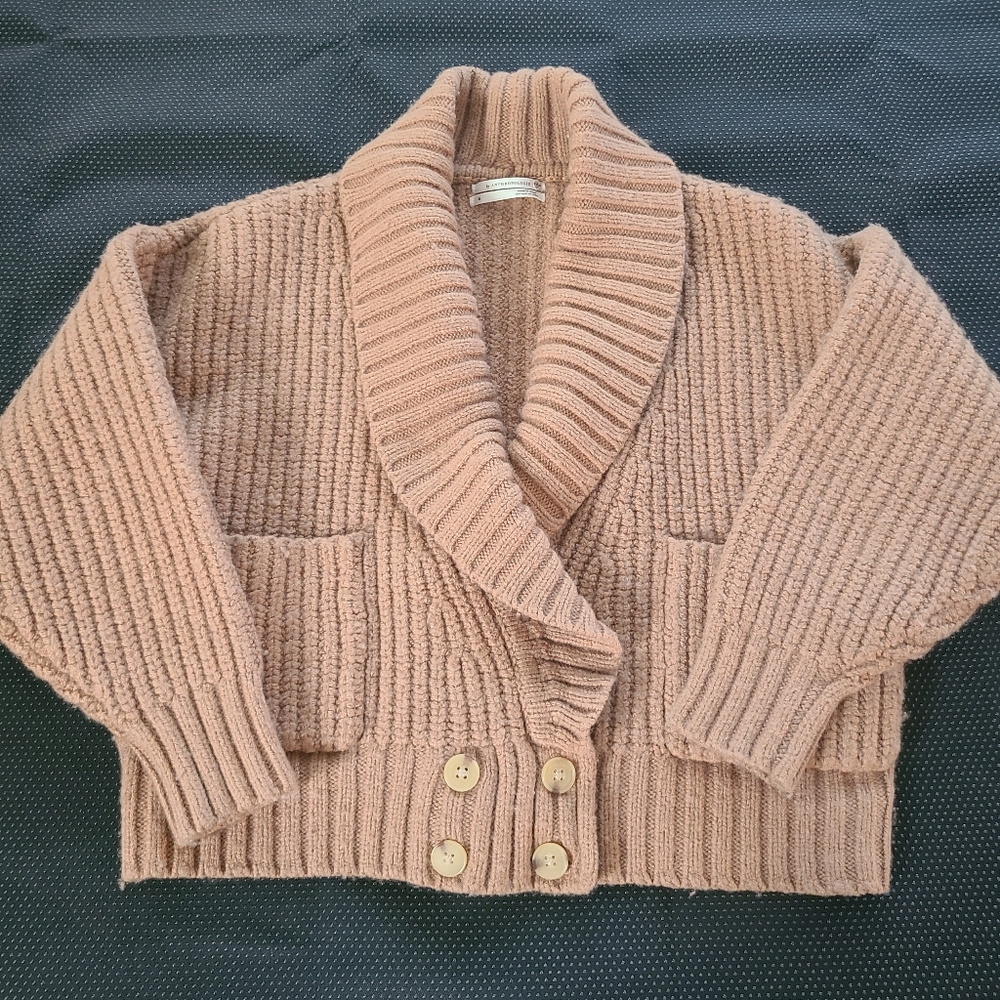 Anthropologie Womens Size S Wool Acyrlic Blend Cropped Cardigan Tan